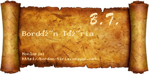 Bordán Tíria névjegykártya